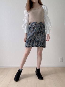 「LILY BROWN（リリーブラウン）のアイテム（スカート、ブルー系）」を使った、びばさん（レディース・157cm）の秋コーディネート