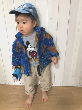 「GAP（ギャップ）のアイテム（キャップ、ブルー系）」を使った、りっちゃん＊さん（キッズ）の秋コーディネート