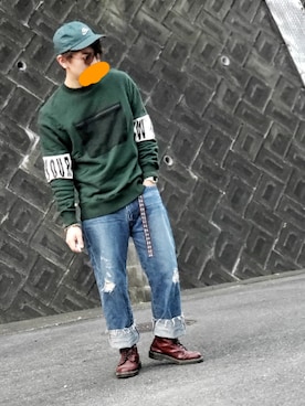 「YSTRDY's TMRRW（イエスタデイズトゥモロー）のアイテム（パンツ）」を使った、405fuさん（メンズ・166cm）の秋コーディネート