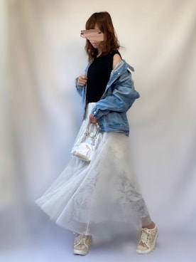 「ドッキングワンピ」｜「アイテム（デニムジャケット）」を使った、𝕐 𝕌 ℝ 𝕀*さん（レディース・154cm）の春コーディネート