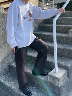「スウエット」｜「アイテム（スリッポン）」を使った、しょうへいさん（メンズ・176cm）の春コーディネート