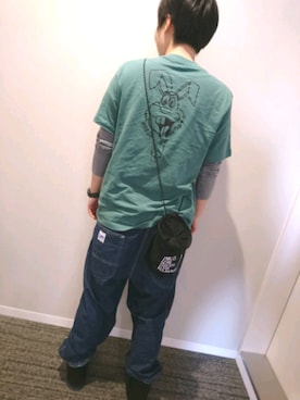 「NIKE（ナイキ）のアイテム（Tシャツ/カットソー、グリーン系）」を使った、くりきんとんさん（158cm）の冬コーディネート