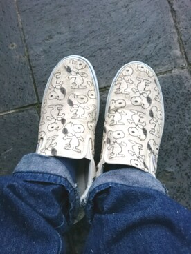 「VANS（バンズ）のアイテム（スリッポン、ホワイト系）」を使った、くりきんとんさん（158cm）の冬コーディネート