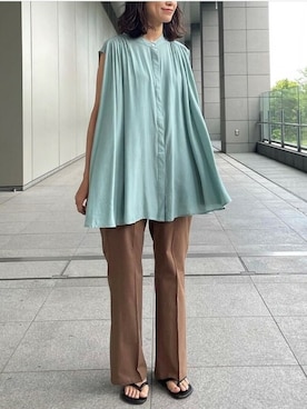「ブラウンパンツ」｜cocaさん（レディース・160cm）の夏コーディネート