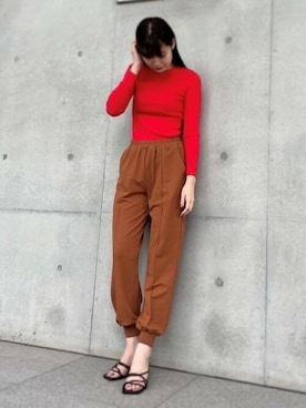 「赤ニット」｜cocaさん（レディース・169cm）の秋コーディネート
