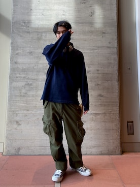 「Right-on（ライトオン）のアイテム（カーゴパンツ）」を使った、双葉 奏音さん（メンズ・165cm）の春コーディネート