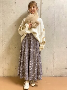 「マフラーコーデ」｜「アイテム（スカート）」を使った、おもちさん（レディース・162cm）の冬コーディネート