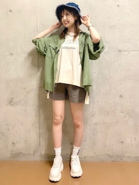 「RAG MACHINE（ラグマシーン）のアイテム（ハット）」を使った、おもちさん（レディース・162cm）の春コーディネート