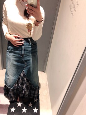 コーデ売り♡ロデオクラウンズ 刺繍 チェックシャツ＆バルマン デニムスカート