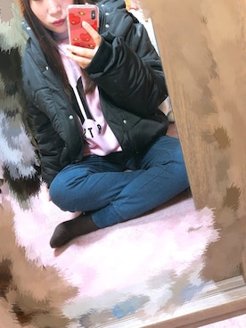 「AS KNOW AS PINKY（アズノゥアズピンキー）のアイテム（ダウンジャケット/コート）」を使った、Momさん（レディース・157cm）の冬コーディネート