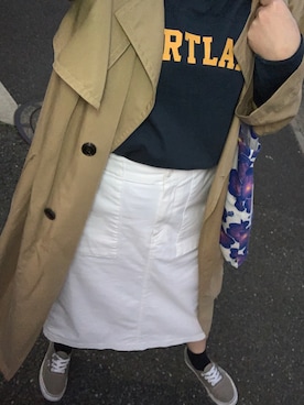「白スカート」｜「アイテム（トレンチコート）」を使った、*naaa*さん（レディース・156cm）の春コーディネート