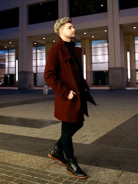 「TOPMAN（トップマン）のアイテム（テーラードジャケット）」を使った、Ian Michael Crummさん（メンズ・178cm）の冬コーディネート