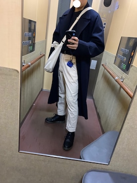 「LIDNM（リドム）のアイテム（ピーコート）」を使った、rinさん（メンズ・168cm）の冬コーディネート