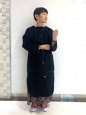 「マキシスカート」｜「アイテム（ブルゾン）」を使った、大山さん（レディース・156cm）の秋コーディネート