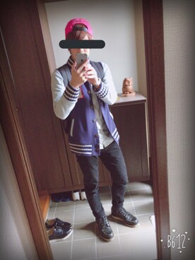 「no brand（ノーブランド）のアイテム（スタジャン）」を使った、Uttyさん（メンズ・169cm）の秋コーディネート