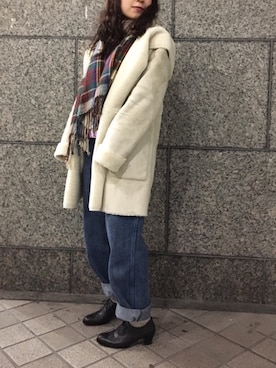 「URBAN RESEARCH（アーバンリサーチ）のアイテム（ムートンコート）」を使った、aya.さん（レディース・154cm）の冬コーディネート