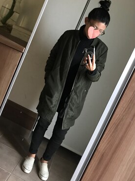 「NET（ネット）のアイテム（ノーカラージャケット）」を使った、ゆんさん（レディース・153cm）の秋コーディネート