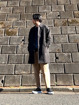 「UP START（アップスタート）のアイテム（ステンカラーコート）」を使った、rose92さん（メンズ・175cm）の冬コーディネート