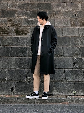 「UP START（アップスタート）のアイテム（ステンカラーコート）」を使った、rose92さん（メンズ・175cm）の冬コーディネート