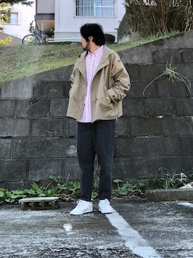 「UP START（アップスタート）のアイテム（モッズコート）」を使った、rose92さん（メンズ・175cm）の春コーディネート