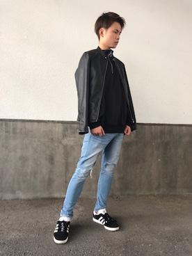 「THE CASUAL（カジュアル）のアイテム（ライダースジャケット）」を使った、まーくんさん（メンズ・170cm）の春コーディネート