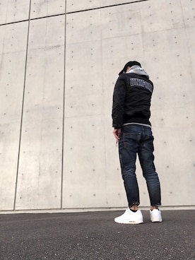 「uniform experiment（ユニフォームエクスペリメント）のアイテム（MA-1）」を使った、max190さん（メンズ・170cm）の冬コーディネート