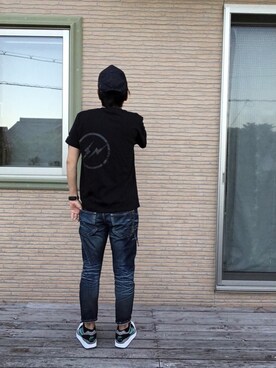 「F.C.R.B.（エフシーアールビー）のアイテム（帽子）」を使った、max190さん（メンズ・170cm）の夏コーディネート
