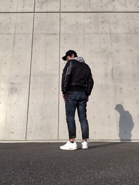 「uniform experiment（ユニフォームエクスペリメント）のアイテム（MA-1）」を使った、max190さん（メンズ・170cm）の冬コーディネート