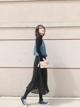 「H&M（エイチ・アンド・エム）のアイテム（ベスト）」を使った、魚丸子MaRukoさん（レディース・169cm）の春コーディネート