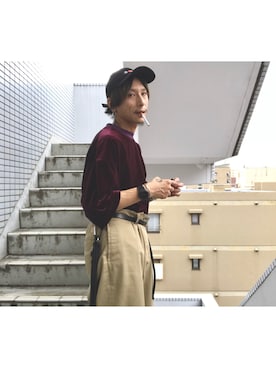 「Gosha Rubchinskiy（ゴーシャラブチンスキー）のアイテム（帽子）」を使った、YUKIYA UENOさん（メンズ・169cm）の夏コーディネート