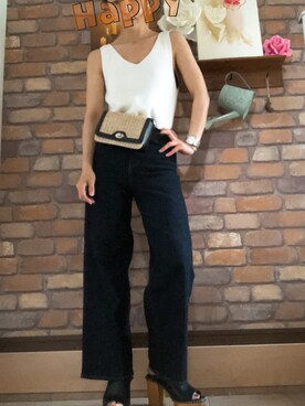 「MOUSSY（マウジー）のWOODEN SOLE SABOT（サンダル）」を使った、Hi_kaさん（レディース・160cm）の夏コーディネート