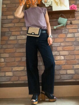 「MOUSSY（マウジー）のWOODEN SOLE SABOT（サンダル）」を使った、Hi_kaさん（レディース・160cm）の夏コーディネート