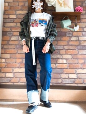 「Levi's（リーバイス）のRIBCAGE ストレート アンクル LUCK OF THE DRAW（デニムパンツ）」を使った、Hi_kaさん（レディース・160cm）の冬コーディネート