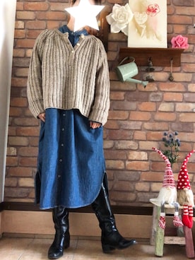 「ボリュームニット」｜「アイテム（ワンピース）」を使った、Hi_kaさん（レディース・160cm）の冬コーディネート