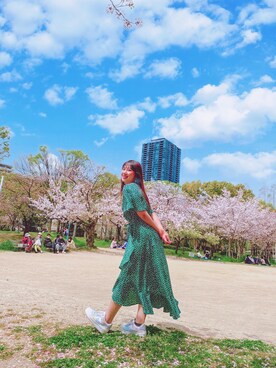 「花見」｜「アイテム（ワンピース/ドレス）」を使った、Hanui90sさん（レディース・163cm）の春コーディネート