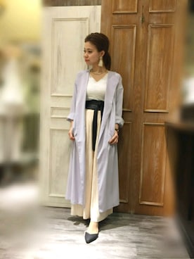 「サッシュベルト」｜「アイテム（その他アウター）」を使った、中やんさん（レディース・156cm）の春コーディネート