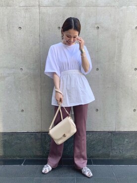 「ジャージーパンツ」｜「アイテム（スラックス）」を使った、中やんさん（レディース・155cm）の夏コーディネート
