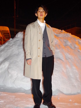 「バーバリー」｜「アイテム（ステンカラーコート）」を使った、Yoshikiさん（メンズ・177cm）の冬コーディネート