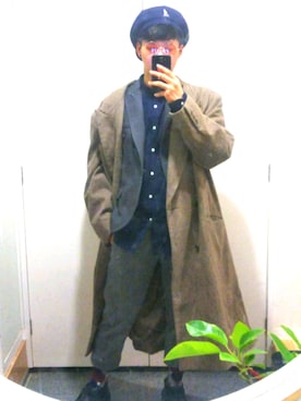 「ノーカラーシャツ」｜「アイテム（トレンチコート）」を使った、ryuさん（メンズ・173cm）の冬コーディネート