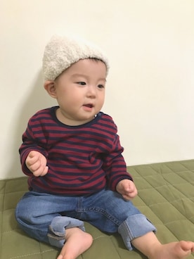 「9ヶ月」｜「アイテム（ニットキャップ/ビーニー）」を使った、rideさん（キッズ・70cm）の秋コーディネート