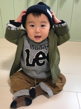 「Baddy Lee（バディリー）のアイテム」を使った、rideさん（キッズ・70cm）の秋コーディネート