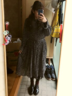 「DHOLIC（ディーホリック）のストラップSETプリーツ花柄ワンピース（ワンピース）」を使った、umi**さん（レディース・154cm）の秋コーディネート