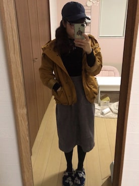 「マスタード」｜「アイテム（マウンテンパーカー）」を使った、umi**さん（レディース・154cm）の秋コーディネート