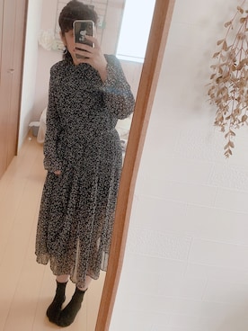 「DHOLIC（ディーホリック）のストラップSETプリーツ花柄ワンピース（ワンピース）」を使った、umi**さん（レディース・154cm）の秋コーディネート