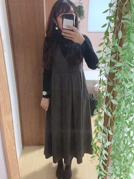 「チェックワンピース」｜「アイテム（ジャンパースカート）」を使った、umi**さん（レディース・155cm）の冬コーディネート