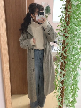 「しまむら（シマムラ）のアイテム（ステンカラーコート）」を使った、umi**さん（レディース・155cm）の冬コーディネート