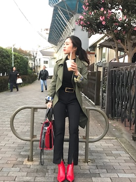 「red」｜「アイテム（トレンチコート）」を使った、미미さん（レディース・158cm）の秋コーディネート