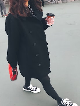 「black」｜「アイテム（ピーコート）」を使った、미미さん（レディース・158cm）の秋コーディネート
