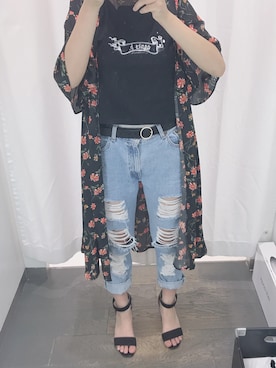 「agnes b.（アニエスベー）のアイテム（Tシャツ/カットソー、ブラック系）」を使った、ぽんちゃんさん（レディース）の夏コーディネート