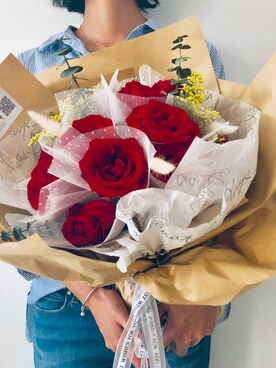 「アイテム（ラッピングキット、レッド系）」を使った、little77さん（レディース・161cm）の冬コーディネート